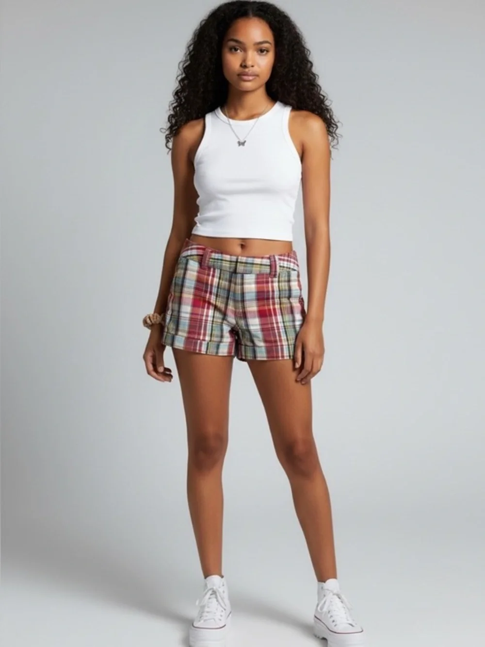 Y2K Bugle Boy Red Plaid Cotton Blend Low Rise Shorts